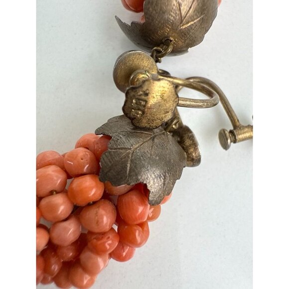 Antique Victorian Red Coral Grape Cluster Earrings Dangling Screw Back Jewelry - Picture 5 of 7